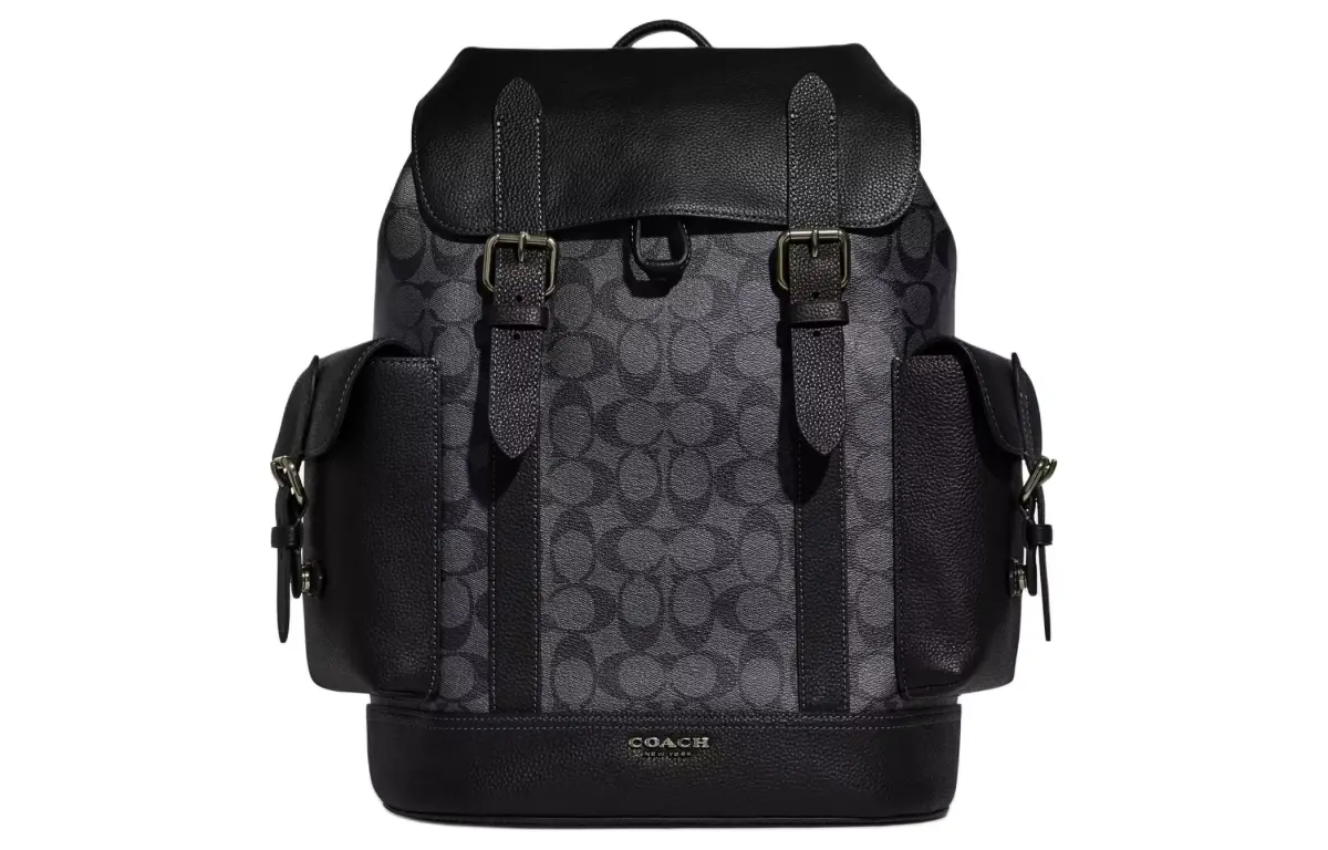 COACH Hudson Coated Canvas With Leather Backpack Large Men's Charcoal Black