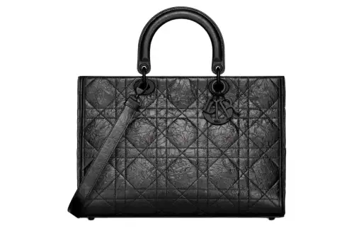 DIOR Lady D Sire Pleated Calfskin Handbag, Shoulder Bag, Crossbody Bag, Handbag Large Women's Black