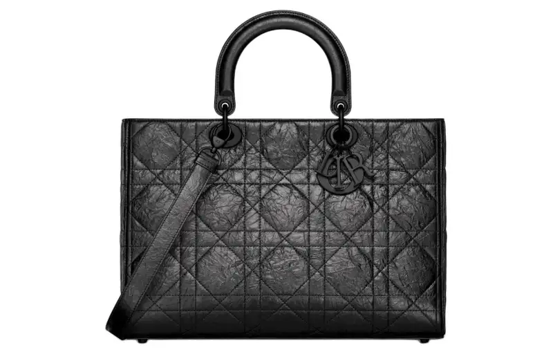 DIOR Lady D Sire Pleated Calfskin Handbag, Shoulder Bag, Crossbody Bag, Handbag Large Women's Black