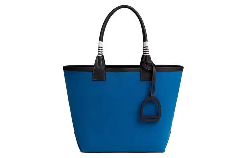 HERMES Steeple Canvas With Swift Calfskin Handbag Women's French Blue & Navy Blue