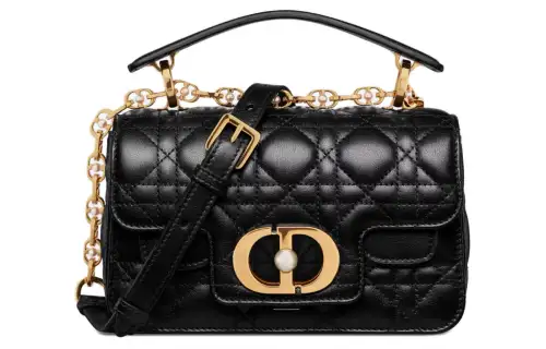 DIOR Jolie Wicker Pattern Cow Leather Handbag Mini Women's Black