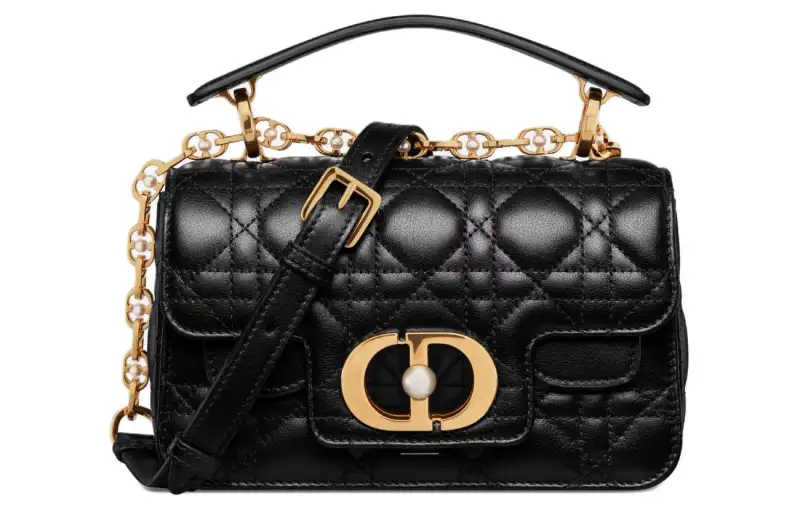DIOR Jolie Wicker Pattern Cow Leather Handbag Mini Women's Black