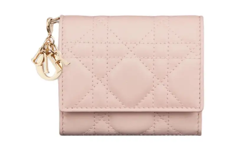 DIOR Lady Dior Lambskin Wallet Women's Light Pink