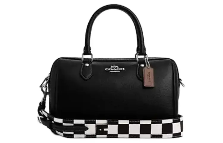 COACH Rowan Leather Paneled Canvas Handbag, Shoulder Bag, Crossbody Bag Medium Women's Black