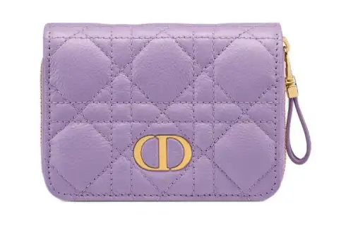 DIOR Caro Calfskin Wallet Women's Light Purple
