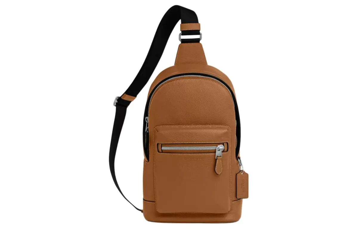 COACH West Cow Leather With Fabric Shoulder Bag, Crossbody Bag, Sling Bag Small Men's Brown