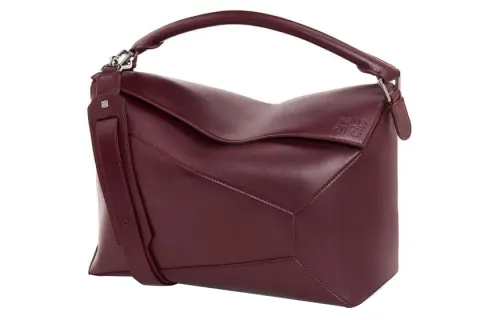 LOEWE Puzzle Shiny Cow Leather Shoulder Bag, Crossbody Bag, Handbag Men's Burgundy Red