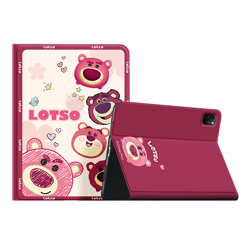 Disney Disney Q version of Strawberry Bear with pen slot, book style, all-inclusive and anti-fall, suitable for Apple ipad/pro/10/8/9/7/2022/2023/air/mini4/5/6 tablet protective case