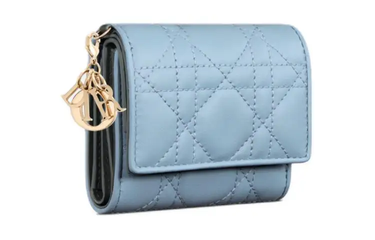 DIOR Lady Dior Cangrid Lambskin Wallet Women's Light Blue