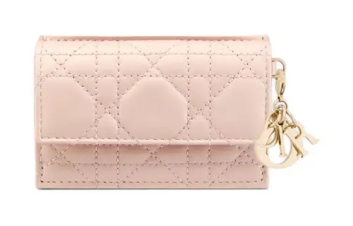 DIOR Lady Dior Cangrid Lambskin Card Holder Women's Light Pink