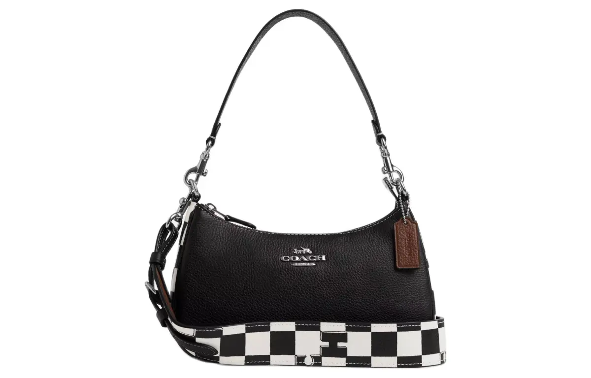 COACH Teri Pebbled Leather Crossbody Bag, Shoulder Bag Medium Women's Black & White