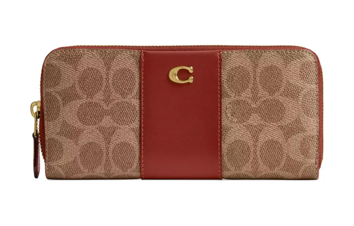 COACH Coated Canvas With Calfskin Wallet Regular Unisex Brass & Tan