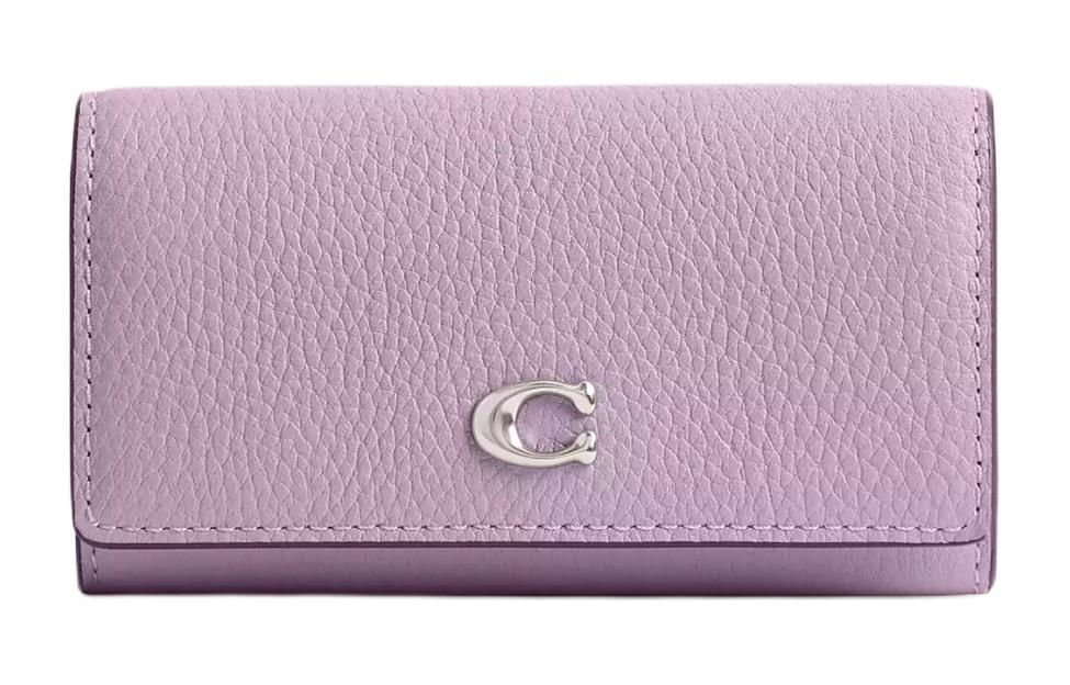 COACH Coach key case 11 metal logo snap closure polished pebbled leather key case women's soft purple