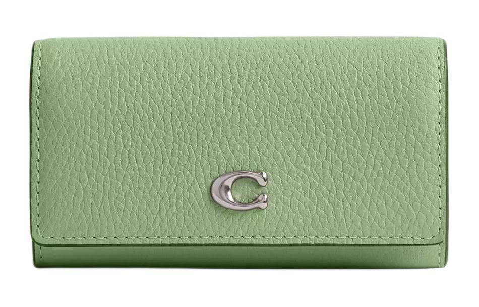 COACH Coach key case 11 metal logo snap closure polished pebbled leather key case regular women's light pistachio