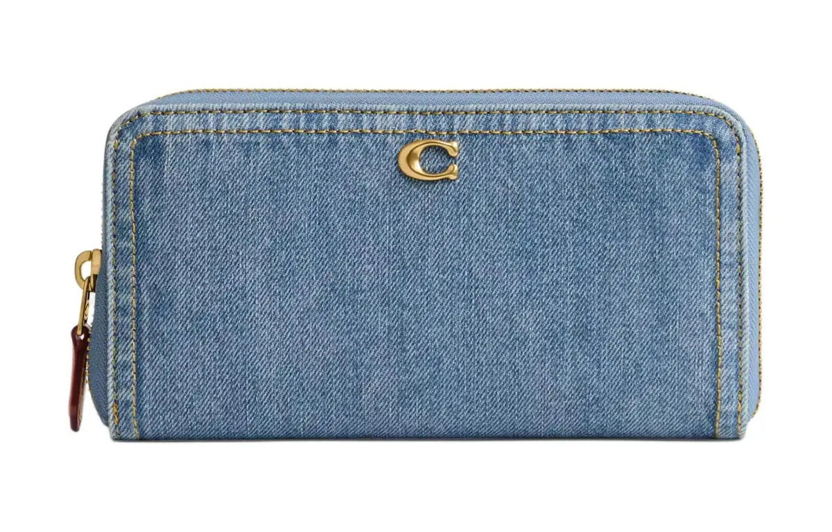 COACH Accordion Zip Denim With Refined Calfskin Wallet Regular Women's Indigo