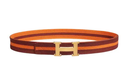 HERMES Multicolor Design Belts Men's Orange Red Width 3.2CM