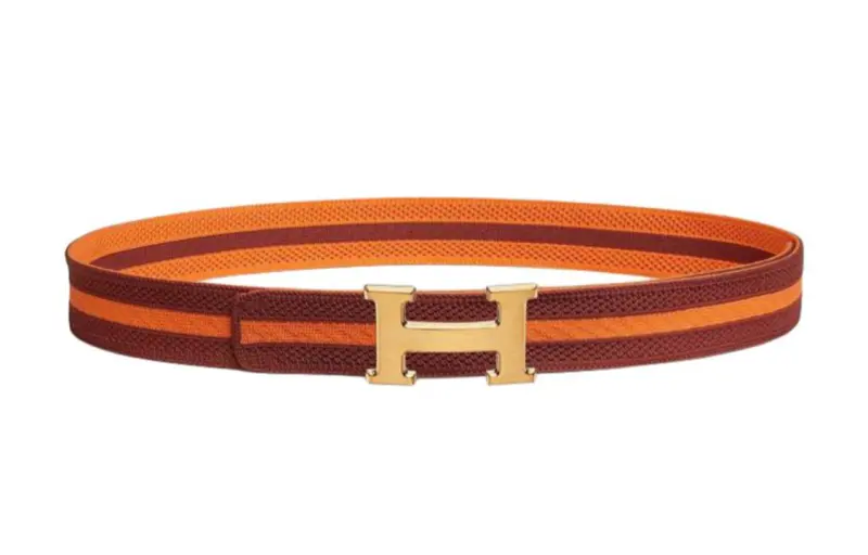 HERMES Multicolor Design Belts Men's Orange Red Width 3.2CM
