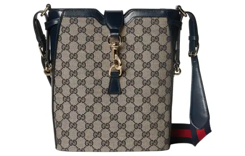 GUCCI Original Canvas With Leather Bucket Bags Crossbody Bag, Shoulder Bag Women's Beige & Blue