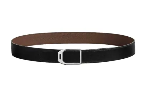 HERMES Leather Metal Calfskin Leather Belts Men's Width 3.2cm