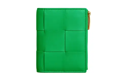 Bottega Veneta Lambskin With Calfskin Wallet Small Women's Parrot Green