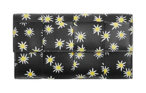 Bottega Veneta Calfskin Wallet Large Women's Black & White & Yellow