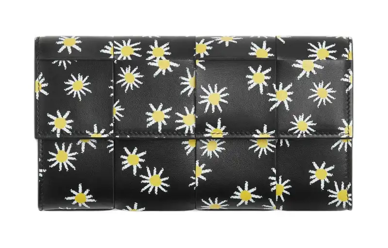 Bottega Veneta Calfskin Wallet Large Women's Black & White & Yellow