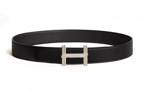 HERMES Brass Leather Metal Calfskin Leather Belts Men's Width 3.8cm