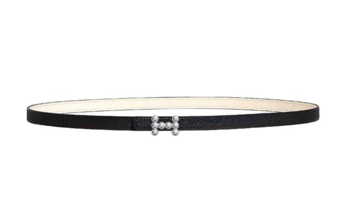 HERMES Double Sided Design Leather Belts Women's Black Width 1.3CM
