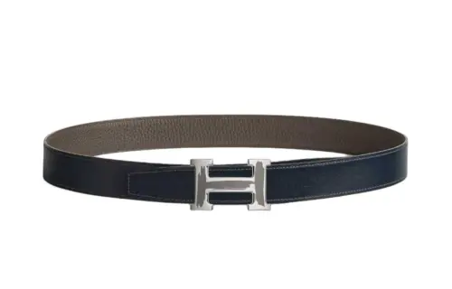 HERMES Metal Palladium Calfskin Leather Belts Men's Width 3.2cm