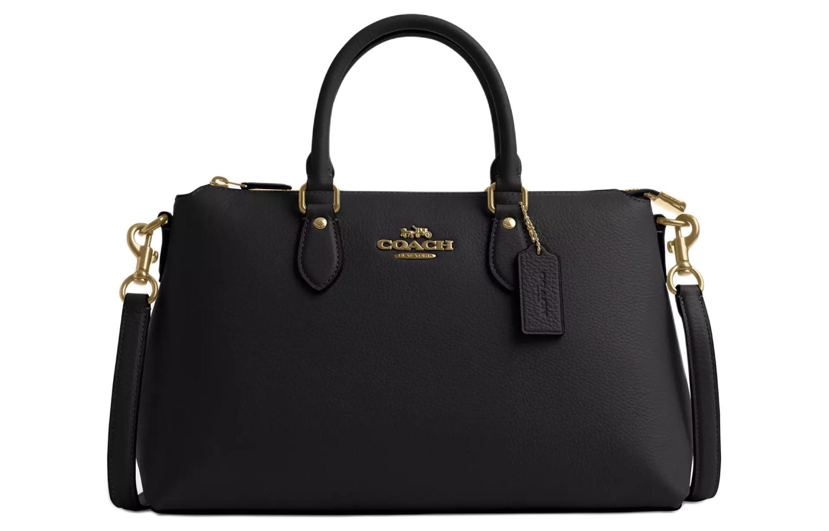 COACH Coach Georgia 34 top zipper closure Refined pebbled leather One-shoulder crossbody handbag Large women's gold black