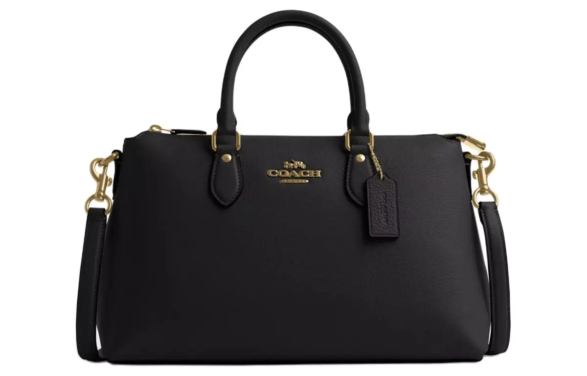 COACH Refined Pebbled Leather Shoulder Bag, Crossbody Bag, Handbag Large Women's Gold & Black