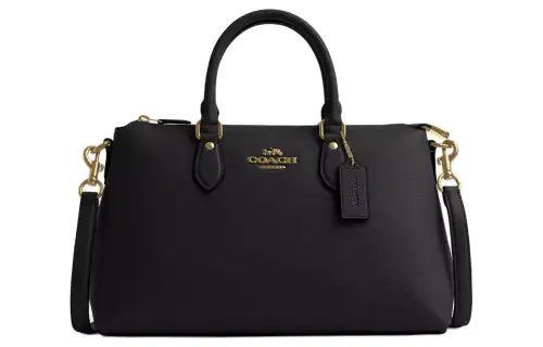 COACH Refined Pebbled Leather Shoulder Bag, Crossbody Bag, Handbag Large Women's Gold & Black