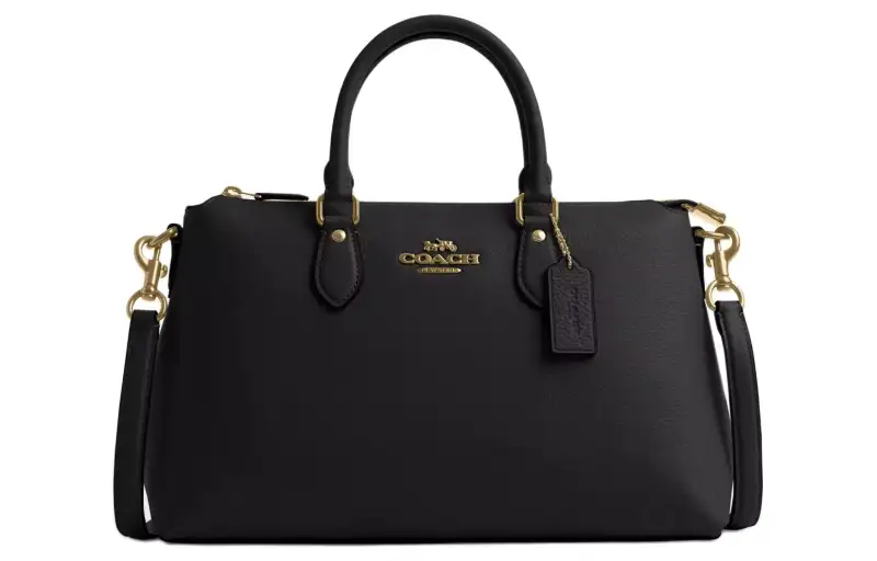 COACH Refined Pebbled Leather Shoulder Bag, Crossbody Bag, Handbag Large Women's Gold & Black