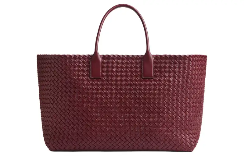 Bottega Veneta Lambskin Tote Bag, Shopping Bag, Handbag Large Women's Burgundy