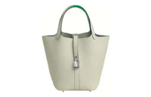HERMES Picotin Lock Clemence With Swift Calfskin Basket Bag, Bucket Bag, Handbag 18 Women's 07 Vert Pale Light Green