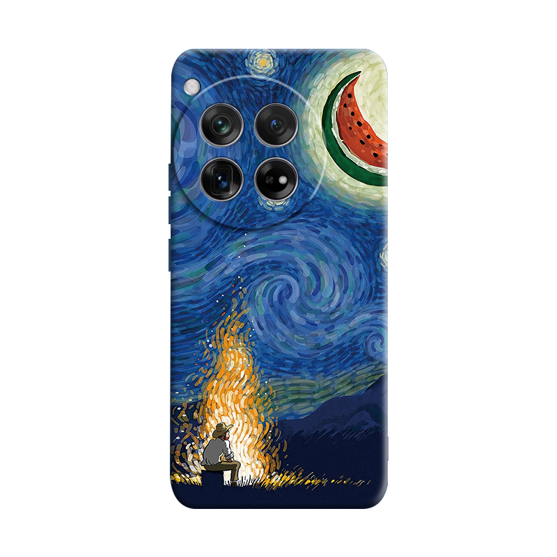 GGUU Silicone material, Van Gogh's night campfire selected raw materials, skin-friendly feel, mobile phone case, suitable for OnePlus 12/ace3/ace2 pro, original design, literary style oil painting art