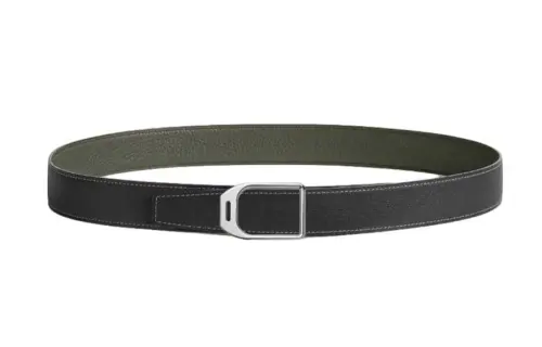 HERMES Palladium Plated Metal, Calfskin Leather Belts Men's Width 3.2cm