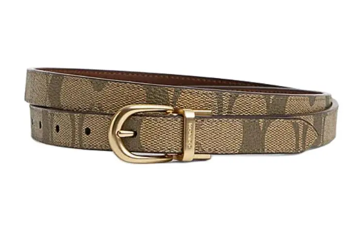 COACH PU Artificial Leather, Cow Leather Belts Women's Green Width 1.8cm