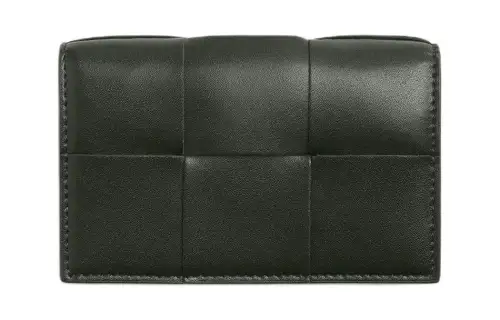 Bottega Veneta Calfskin Business Card Holder Men's Dark Green & Papaya