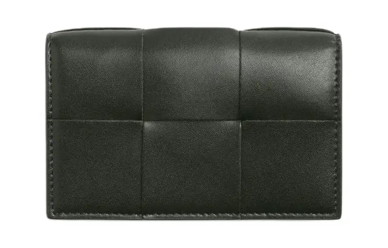 Bottega Veneta Calfskin Business Card Holder Men's Dark Green & Papaya