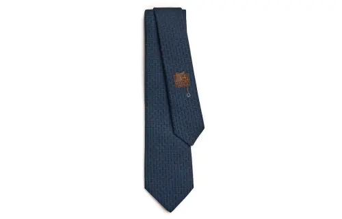 HERMES H Discret Unie Silk Ties Men's Blue