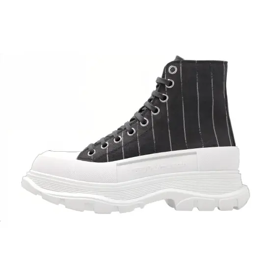 Alexander McQueen Tread Slick Lace Up Ankle Sneakers 'Black Striped' Women's