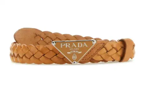 PRADA Woven Detail Leather Belts Women's Light Umber 