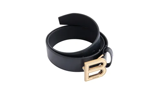 Balenciaga Letter Logo Smooth Buckle Leather Belts Women's Black Width 3.5cm