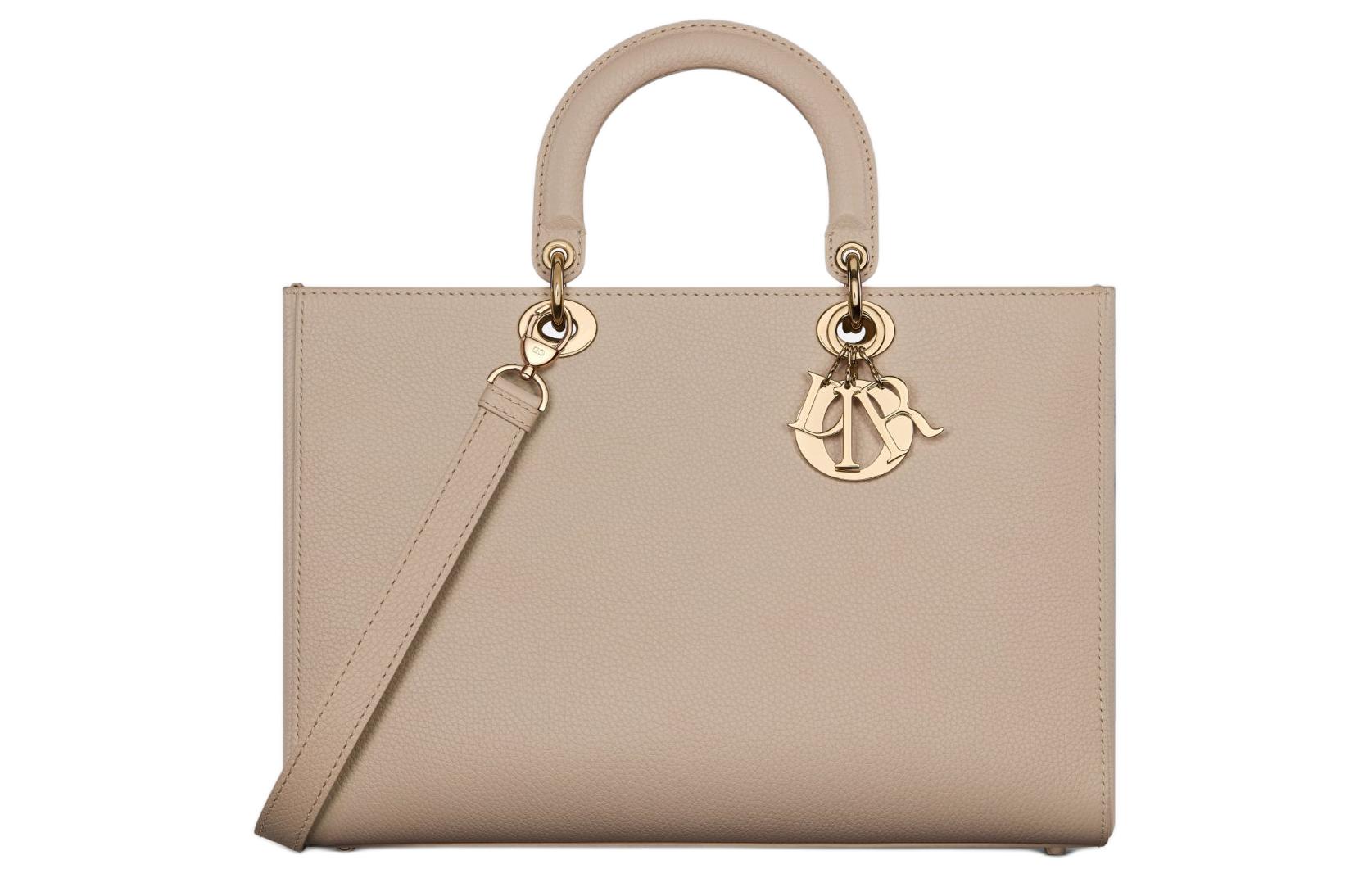 DIOR Removable pendant, adjustable leather straps, big one-shoulder bag, beige face blush
