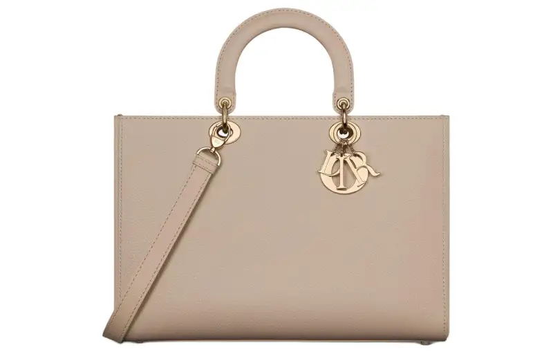 DIOR Lady D Sire Cow Leather Handbag, Shoulder Bag, Crossbody Bag, Handbag Large Women's Rouge Beige
