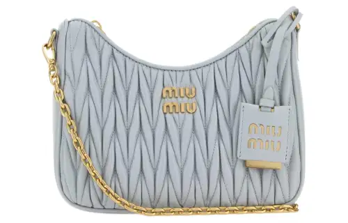 MIU MIU Matelassé Sheepskin Crossbody Bag, Shoulder Bag Women's Light Blue