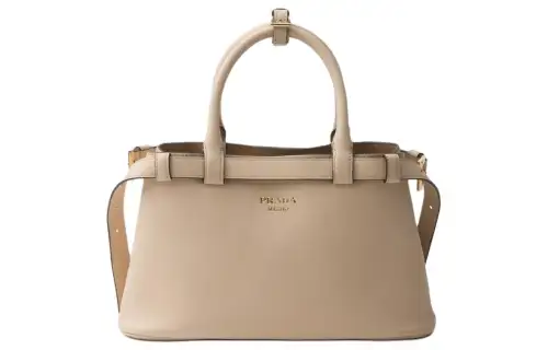 PRADA Leather Shoulder Bag, Crossbody Bag, Handbag Small Women's Light Beige