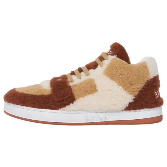CELINE Skateboard Shoes Women's Mid-Top Red Brown