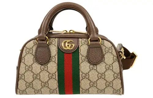 GUCCI Ophidia Canvas With Leather Bowling Bag Crossbody Bag, Handbag Mini Women's Brown